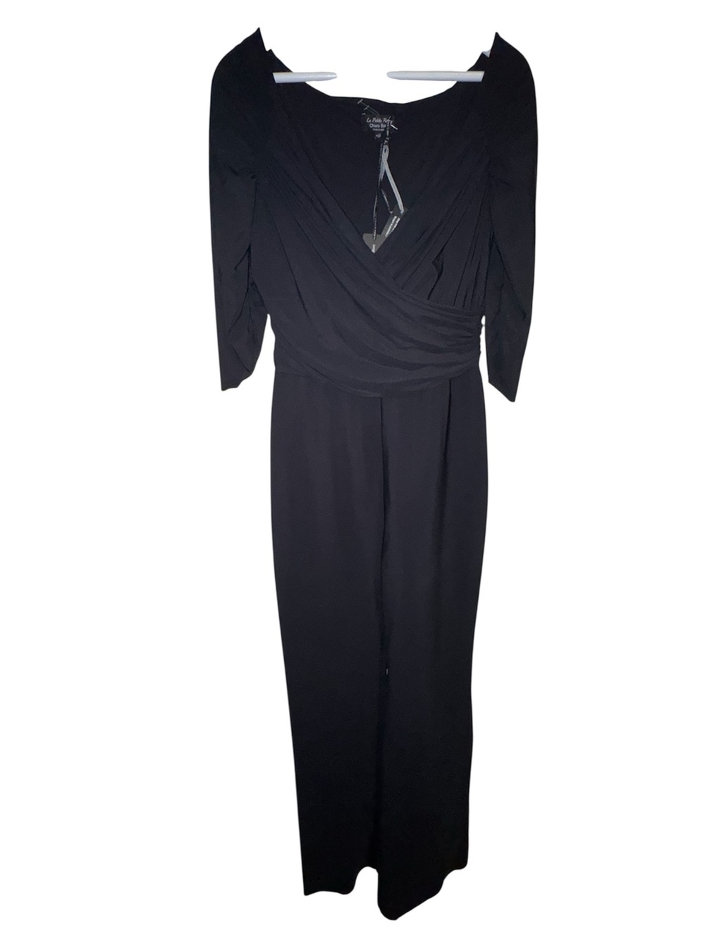 Chiara Boni La Petite Mireya Black Long Sleeve Wrap Jumpsuit. Size 48/12
